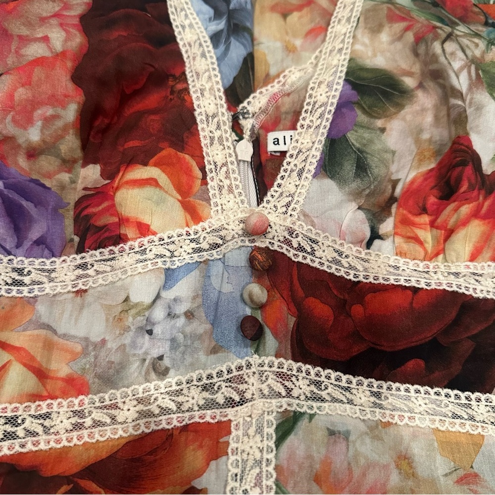 Alice + Olivia Multicolor Floral Lace Trim Mini Dress — Size 4​ - Picture 13 of 13